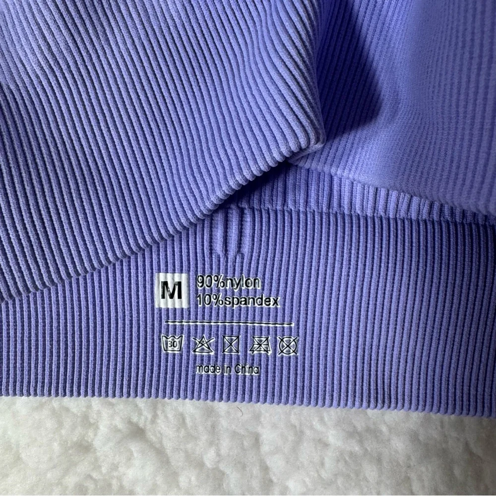 Ribbed Seamless One Shoulder Sports Bra Medium Lavender Athletic‎
